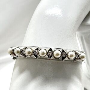 Givenchy, Vintage, Silver Hinged Bracelet With Pearls And Swarovski Crystals